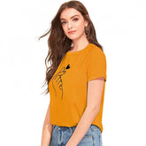 Yellow cotton women's western wear t-shirt, printed design for casual fashion